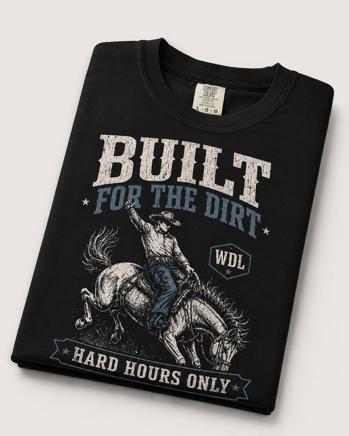 Built For The Dirt Bronc Tee black Comfort Colors 1717 folded shirt mockup