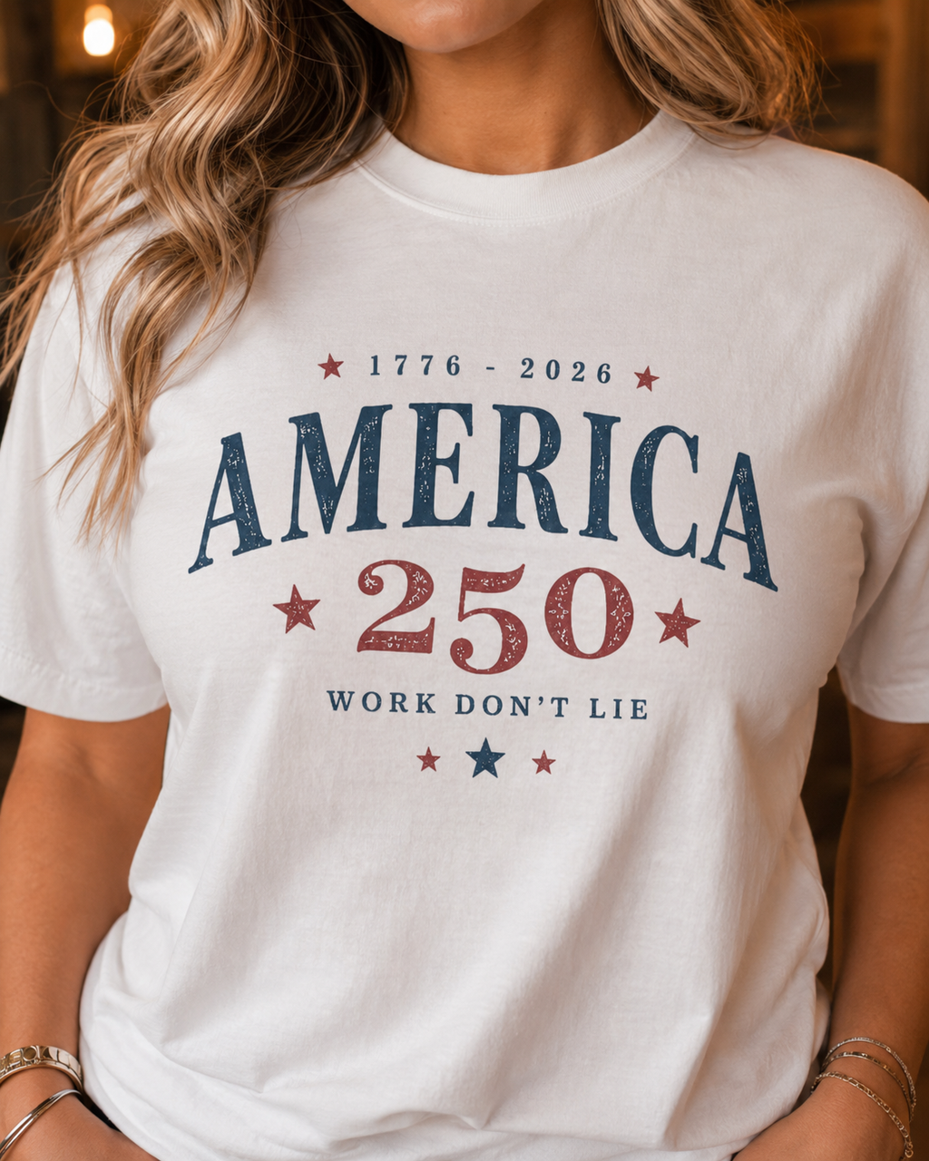 America 250 Tee patriotic western graphic tee mockup 7 by Work Don’t Lie Co.