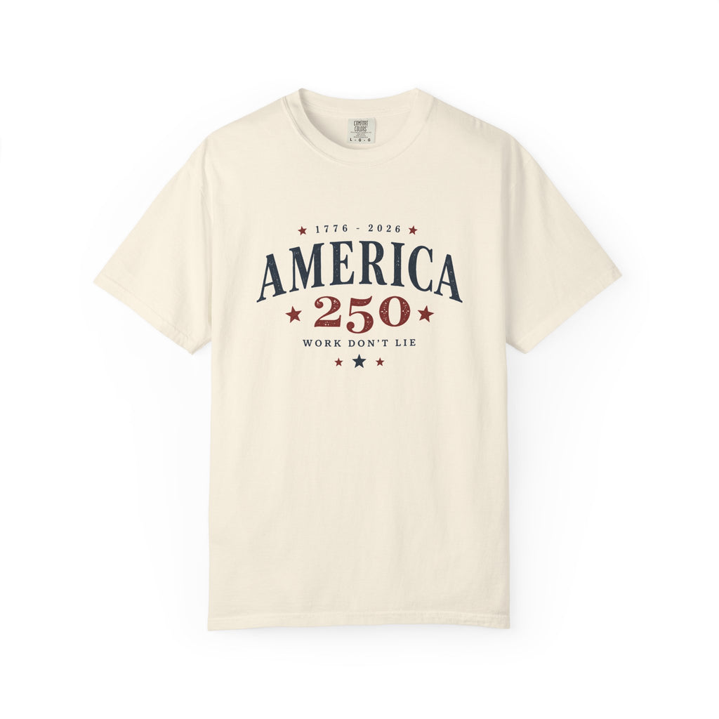 America 250 Tee patriotic western graphic tee mockup 11 by Work Don’t Lie Co.