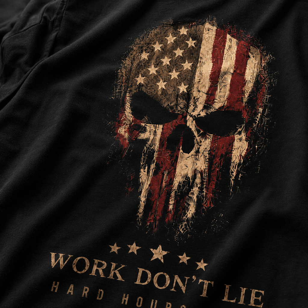 WDL Skull Flag Patriot Tee distressed skull flag back artwork detail