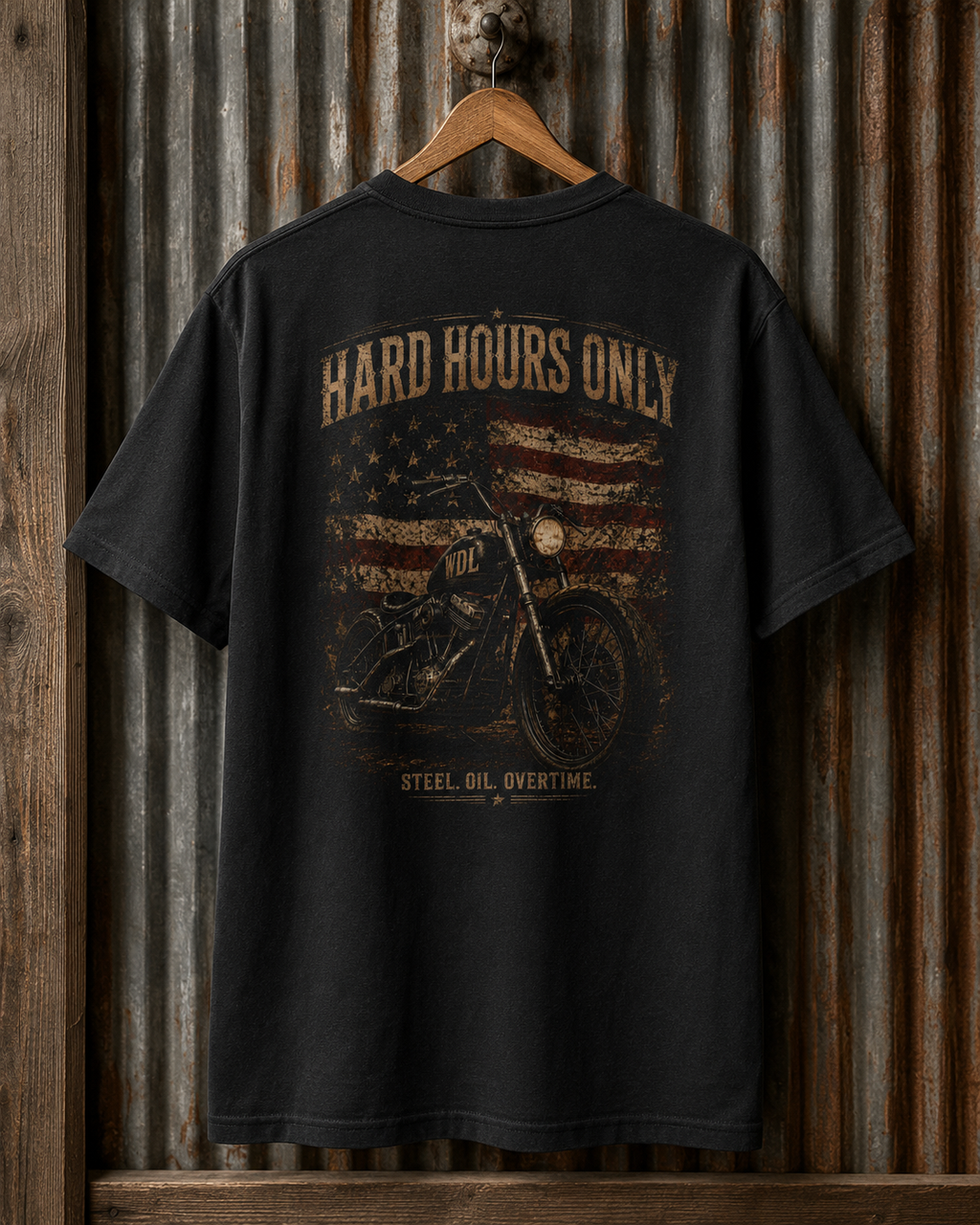 Hard Hours Only Motorcycle Tee custom mockup 4