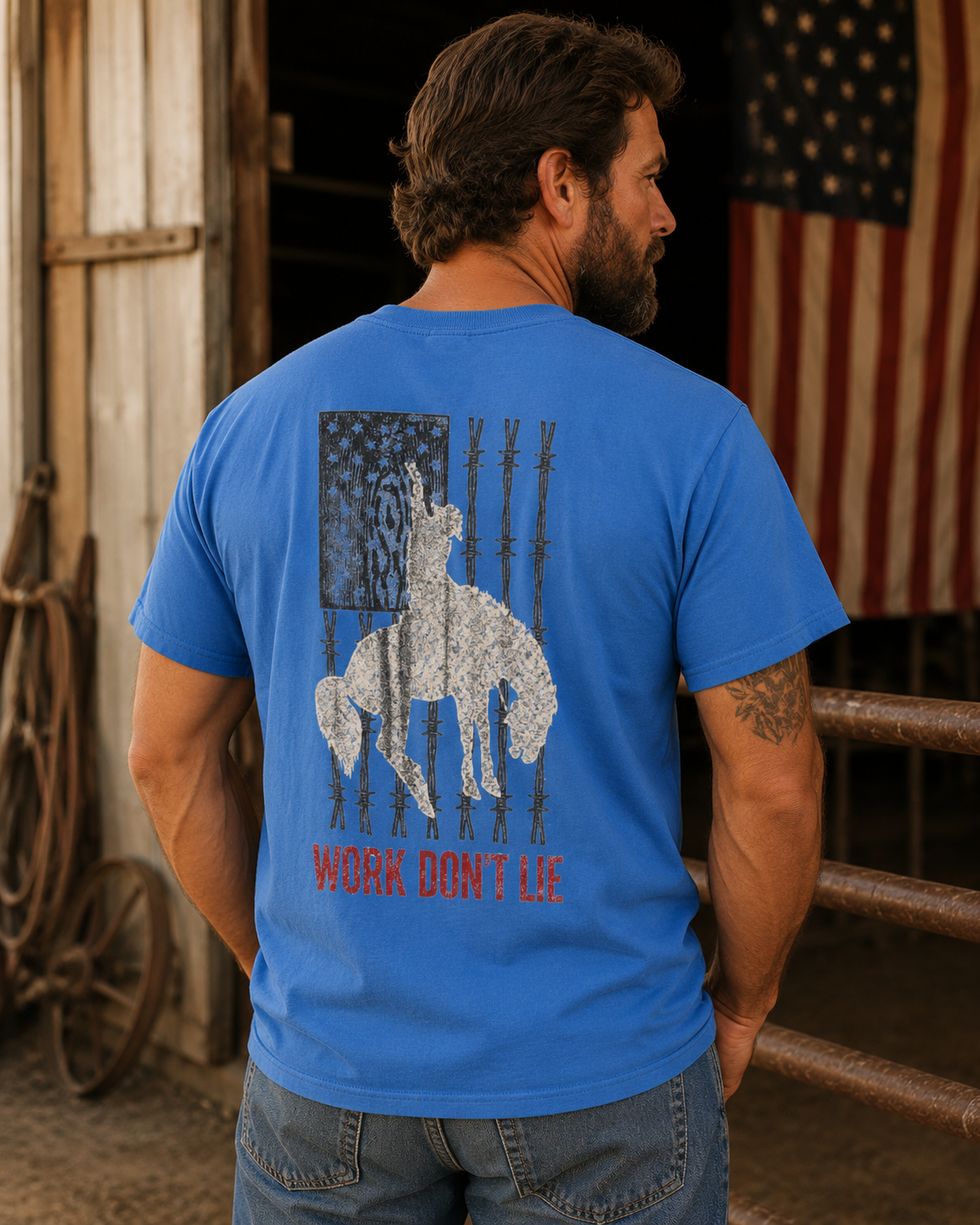 Work Don’t Lie Western Rider Tee western rider graphic tee mockup 1 by Work Don’t Lie Co.