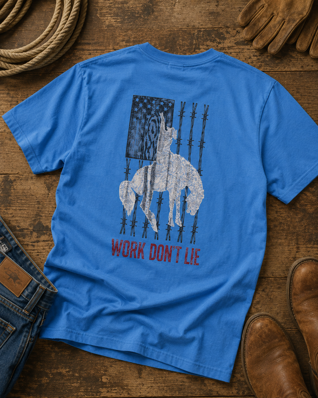 Work Don't Lie Western Rider Tee mockup 7
