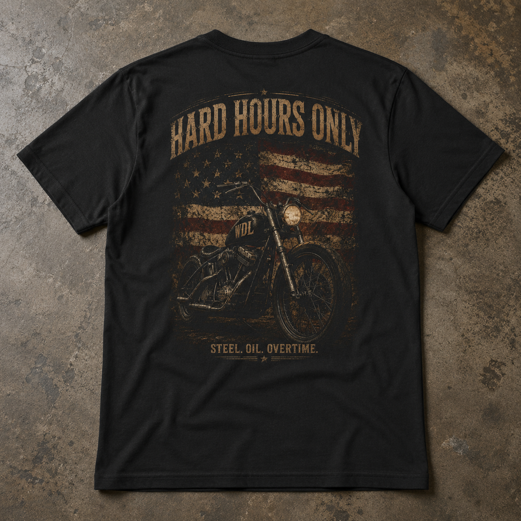 Hard Hours Only Motorcycle Tee custom mockup 8