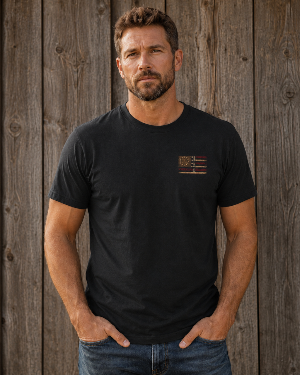 WDL Skull Flag Patriot Tee black front lifestyle mockup