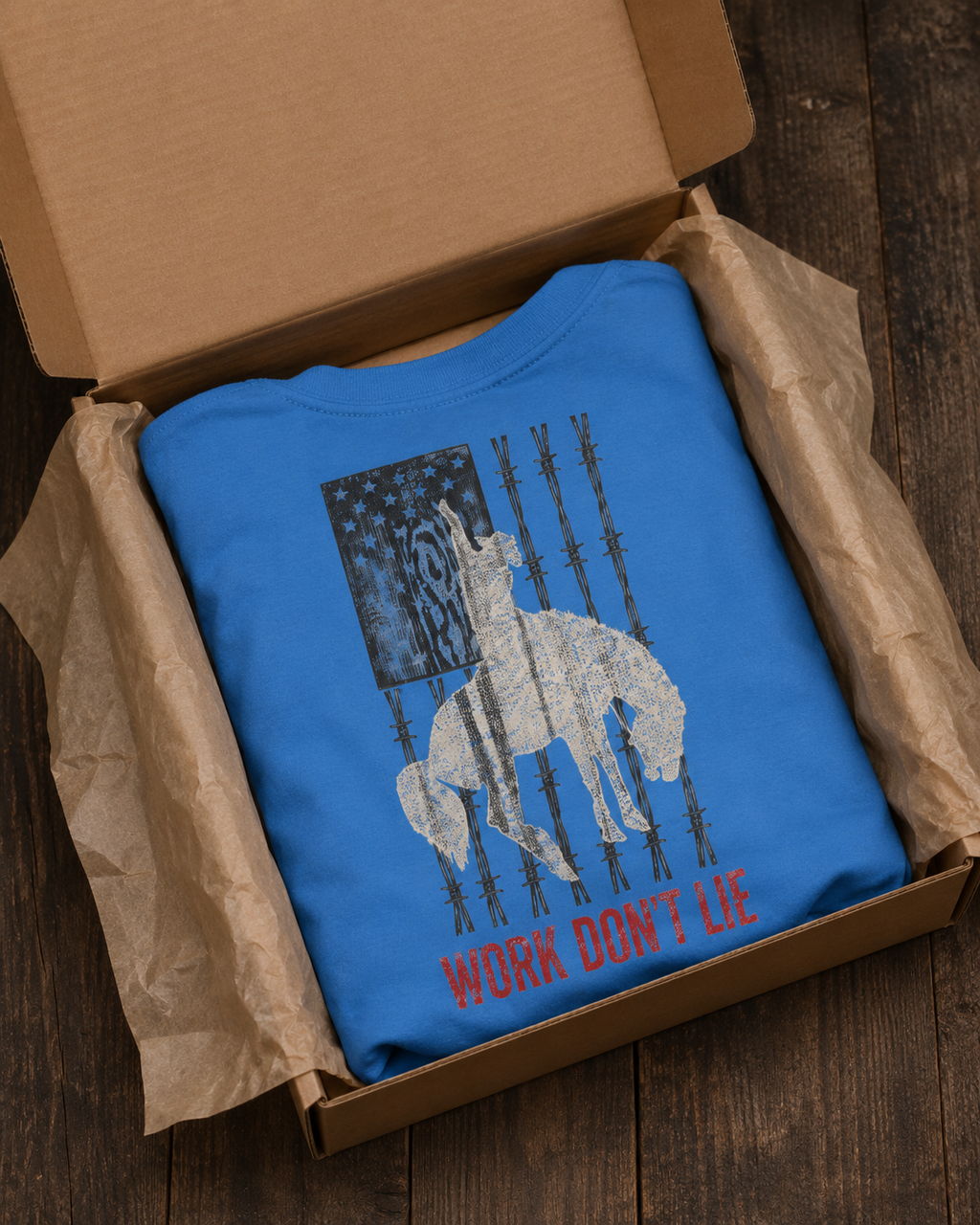 Work Don't Lie Western Rider Tee mockup 6